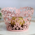 Pink laser-cut lace cupcake wrappers with elegant floral vine design for party decorations - 5cm / Pink