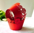 Intricate laser-cut red cupcake wrapper featuring shells and starfish marine designs - 5cm / Red