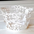 White laser cut cupcake wrappers with classical filigree pattern for wedding decorations - 5cm / White