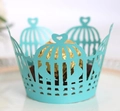 Caissette à cupcakes découpée au laser bleu clair avec motif cage à oiseaux et cœur - Bleu Tiffany