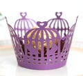 Purple laser-cut birdcage and heart cupcake wrapper for elegant wedding cake decoration - Dark Purple