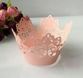 Pink crown laser cut lace cupcake wrappers with elegant floral vine hollow patterns - Pink