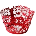 Vibrant red laser-cut cupcake wrapper with intricate filigree pattern for wedding decoration - 5cm / Pearlescent Red