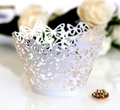 Elegant white laser-cut butterfly cupcake wrapper with pearl paper texture for weddings - White