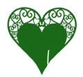 Detailed laser-cut heart paper place card in dark green with intricate scrollwork patterns - Dark Green