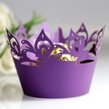 Laser-cut purple lace cupcake wrapper for weddings with intricate hollow crown design - Dark Purple