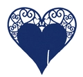 Laser-cut heart-shaped paper place card for wedding wine glasses in navy blue finish - Sapphire Blue