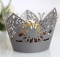 Laser cut butterfly cupcake wrapper in pearlescent grey for wedding party decoration - Silver Charcoal