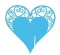 Detail of laser-cut heart paper place card with blue symmetrical scroll pattern - Sky Blue