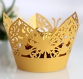 Elegant gold laser-cut butterfly cupcake wrapper for wedding and party cake decorations - Gold