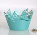Teal laser-cut lace cupcake wrappers with elegant crown pattern for dessert table decor - Tiffany Blue