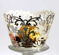 Silver laser cut cupcake wrapper with intricate baroque vine hollowed pattern - Reflective Silver