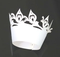 Detailed laser cut white crown cake liner with peacock feather hollow pattern design - White