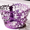 Deep purple laser-cut cupcake wrappers with elegant vine patterns for parties - 5cm / Dark Purple