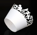 Elegant white laser-cut cupcake wrapper with intricate lace floral vine pattern - 5cm / White