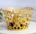 Golden laser-cut baroque style cupcake wrappers for wedding and party decorations - Gold