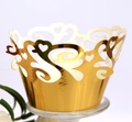 Elegant metallic gold laser-cut cupcake wrappers with heart and scroll patterns - 5*5*8CM / Reflective Gold