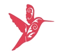 Laser-cut red hummingbird wine glass card with white floral patterns for weddings - Red