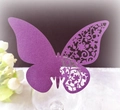 Elegant purple laser-cut butterfly place card for wine glasses at wedding events - Deep purple