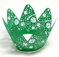 Detail of green laser-cut paper cupcake wrappers featuring snowflake patterns for Christmas - 5cm / Dark Green