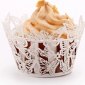 Elegant white laser-cut butterfly cupcake wrappers made of premium pearlescent paper - White