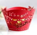 Detailed laser-cut red cupcake wrapper featuring the it's a girl text and floral hollow pattern - 5cm / Pearlescent Red