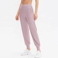 Dusty rose high-waisted yoga joggers for women with side pockets and elastic cuffs - 4/S / Bottoms / Pink