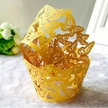 Golden laser cut butterfly cupcake wrappers for elegant wedding party cake decoration - Gold