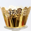 Pirottini per cupcake dorati tagliati al laser con rose per decorazioni di nozze e feste - 5cm / Oro Riflettente