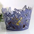 Navy blue laser-cut butterfly cupcake wrapper with intricate hollow lace pattern - Sapphire Blue