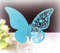 Laser-cut sky blue butterfly place card with floral hollow pattern on wine glass rim - 50 Pieces / Sky Blue