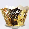Golden laser-cut butterfly cupcake wrapper with metallic finish for festive baking decor - Reflective Gold