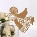 Golden laser-cut angel wine glass card with glitter finish for wedding seating decor - Beige Gold