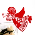 Red cutout angel paper card decoration for wine glasses with laser cut floral patterns - Red
