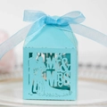 Boîte de mariage bleu clair découpée au laser avec silhouette Mr & Mrs et ruban assorti - Bleu Tiffany