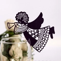 Elegant black laser-cut angel wine glass place card with hollow pattern for weddings - 50 Sheets / Black