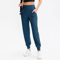 Women's dark blue high waist jogger pants with pockets for yoga and running - S / Bottoms / Aquamarine