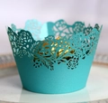 Tiffany blue laser-cut cupcake wrapper with elegant rose patterns for wedding decor - 5cm / Tiffany Blue