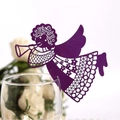 Purple laser-cut angel place card with intricate patterns for wedding wine glasses - 50 Sheets / Dark Purple