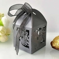 Boîte à bonbons de mariage pailletée grise avec découpe Mr & Mrs et ruban noir - Noir charbon
