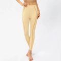 Beige high-waisted yoga pants with contrasting orange stripes for outdoor fitness - 2/XS / Yellow