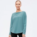 Maglia sportiva da donna a maniche lunghe verde acqua, vestibilità ampia e scollatura - L / Blu