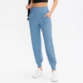 Pantalon de jogging bleu clair à taille haute pour femme avec grandes poches et poignets - Bleu Brume