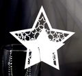 Laser-cut white star-shaped wine glass card with intricate hollow pattern for wedding decor - White
