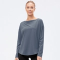 Top da yoga grigio scuro a maniche lunghe con elegante scollo a barca e vestibilità ampia - XL / Blu grigio