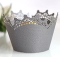 Detail of silver crown cupcake wrapper with intricate laser-cut patterns and pearly finish - Silver Charcoal