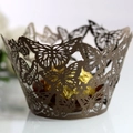 Laser-cut butterfly cupcake wrapper in pearl bronze finish for party desserts - Coffee