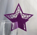 Detail of purple glitter star-shaped wine glass card with laser-cut hollow pattern - Deep purple