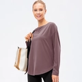 Top yoga da donna a maniche lunghe grigio-viola con orlo curvo e vestibilità comoda - S / Viola Scuro