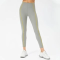 High-waisted light grey yoga leggings with contrasting yellow side stitching for women - 2/XS / Grey Green